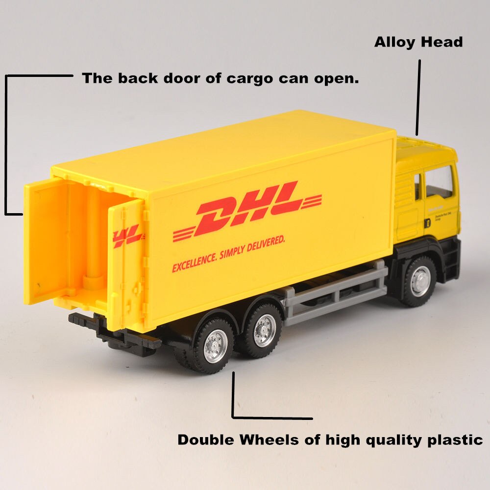 1:64 Express DHL Cargo Truck Model Alloy plastic Toy Car for Kids Gift Collection. 