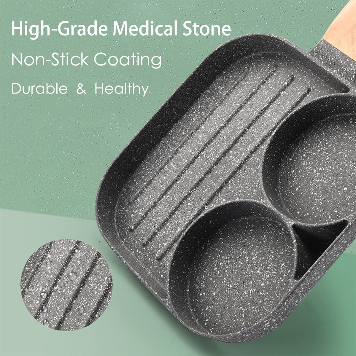 Breakfast Pan Nonstick All-In-One 3 Section Frying Pan Divided Frying Grill Pan for Egg Bacon and Burgers Suitable for Gas Stove & Induction cooker(three section). 