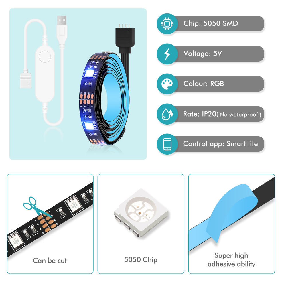 Smart Zigbee USB Led Lights Tuya Wifi RGB led Strip DC5V 5050 Smart Led TV Back Lighting Wok With Alexa Google Home. 