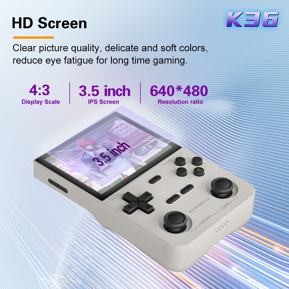 K36 Retro Handheld Video Game Console RK3326 Linux OS 16000 Games Emulator for PS1/PSP/DC/N64/SS 500nit 3.5 Inch IPS Screen R36S. 