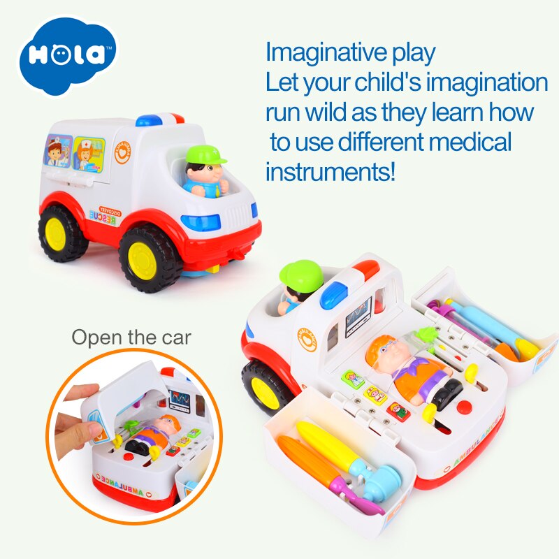 HOLA 836 ambulance car toy with music and lights toddler toddler 13-24 months 2-in-1 pretend doctor set toy set for boys. 