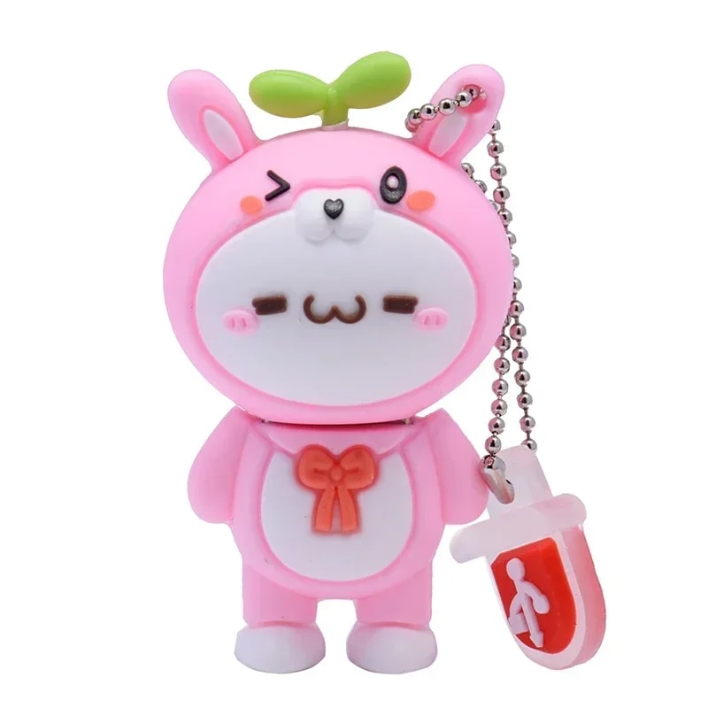 Cute Cartoon USB Flash Drive 64GB Pink Cartoon Pen Drive 32GB Red Keyless Chain Memory Stick 16GB Storage Device White Pendrive. 