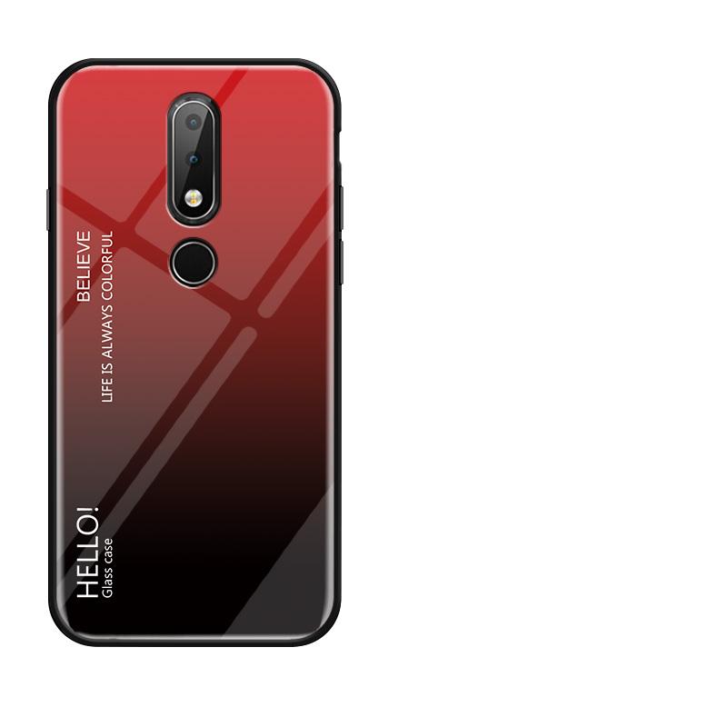 Gradient Color Tempered Glass Casing Protective Case Back Cover Soft TPU Bumper Case For Nokia 6.1 Plus (Nokia X6) Case. 