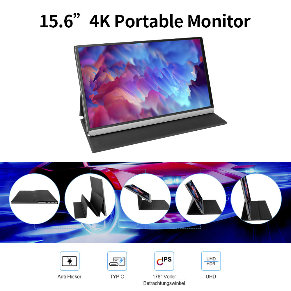 T-bao T15-4K 15.6'' Portable Monitor with 4K Resolution Support Screen Expansion Replacement for Switch/PS4/PC/Laptop US Plug. 