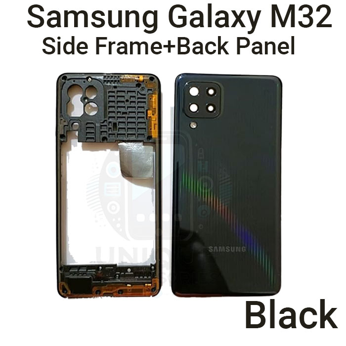 For Samsung Galaxy M32 Side Frame + Back Panel Housing + Camera Glass Back shell Replacement Spare Parts. 