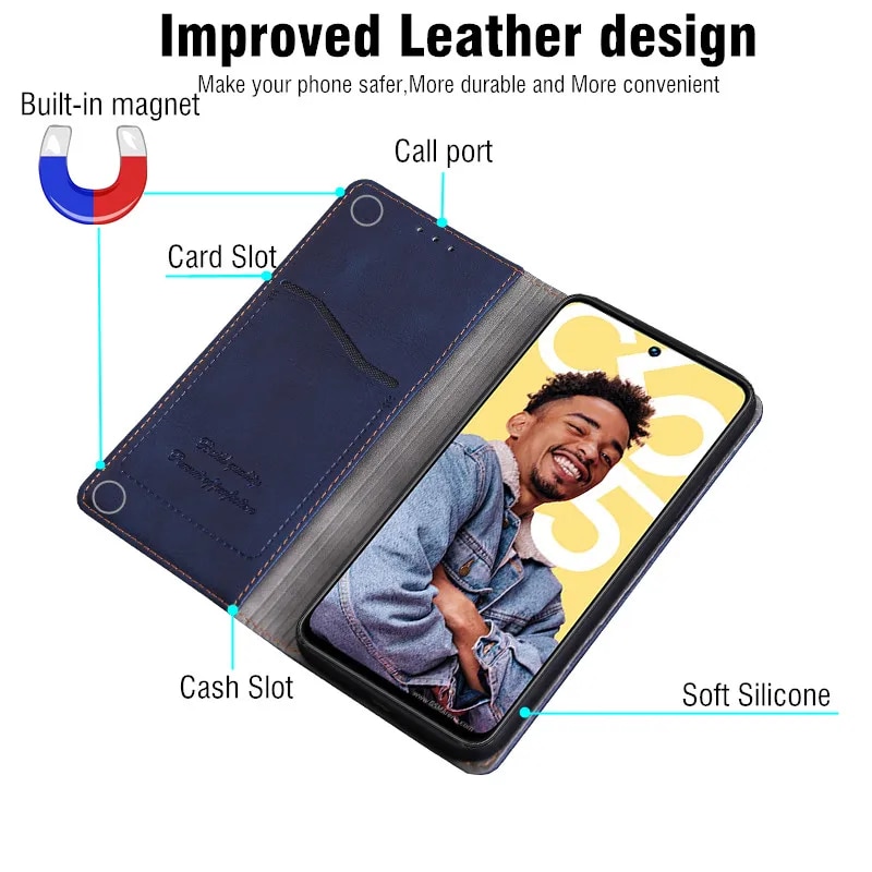 Book Case For Etui Xiaomi Poco F5 Pro X5 X3 NFC X4 M3 M4 M5 M5s M6 F3 F4 F1 F2 Pro GT C40 C50 C51 C55 C65 5G Global Phone Cover. 