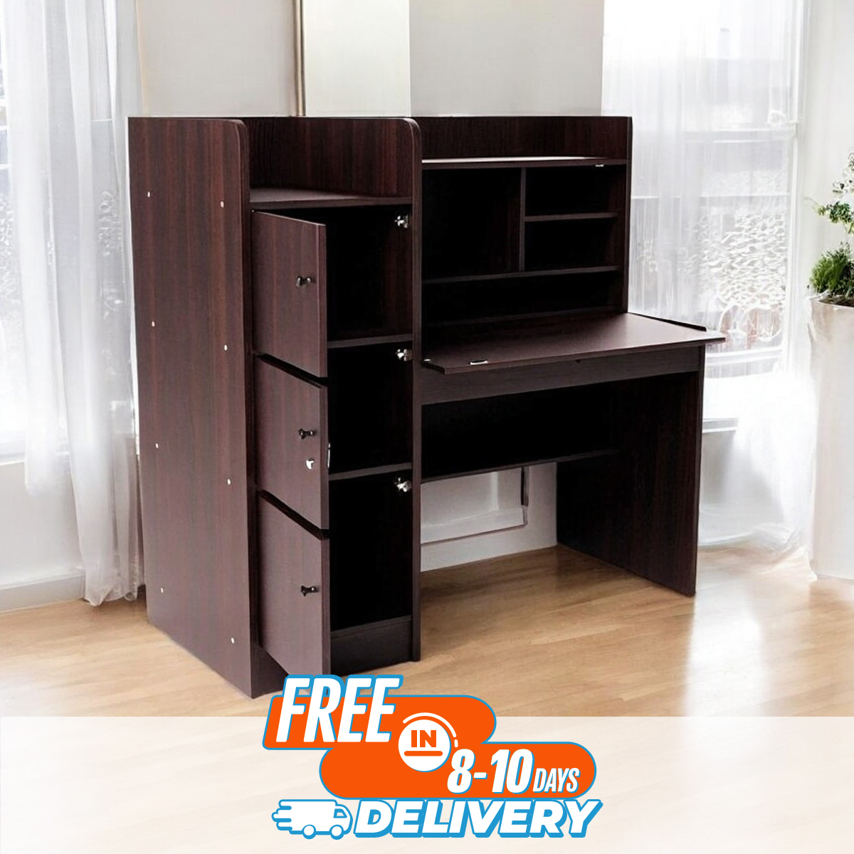 Andormahal Classic Reading Table/laptop table with big book shelf made of Melamine Laminated Board. 