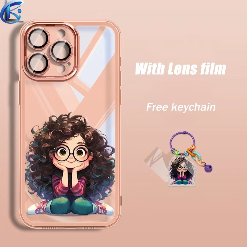 For Xiaomi poco x3 x5 f5 x4 m6 x6 c65 c61 m5 c31 m3 m4 m2 pro nfc gt 5G 4G Cute Cartoon Girl Pattern Mobile Phone Soft Shell with Lens Film keychain shockproof cases casing. 