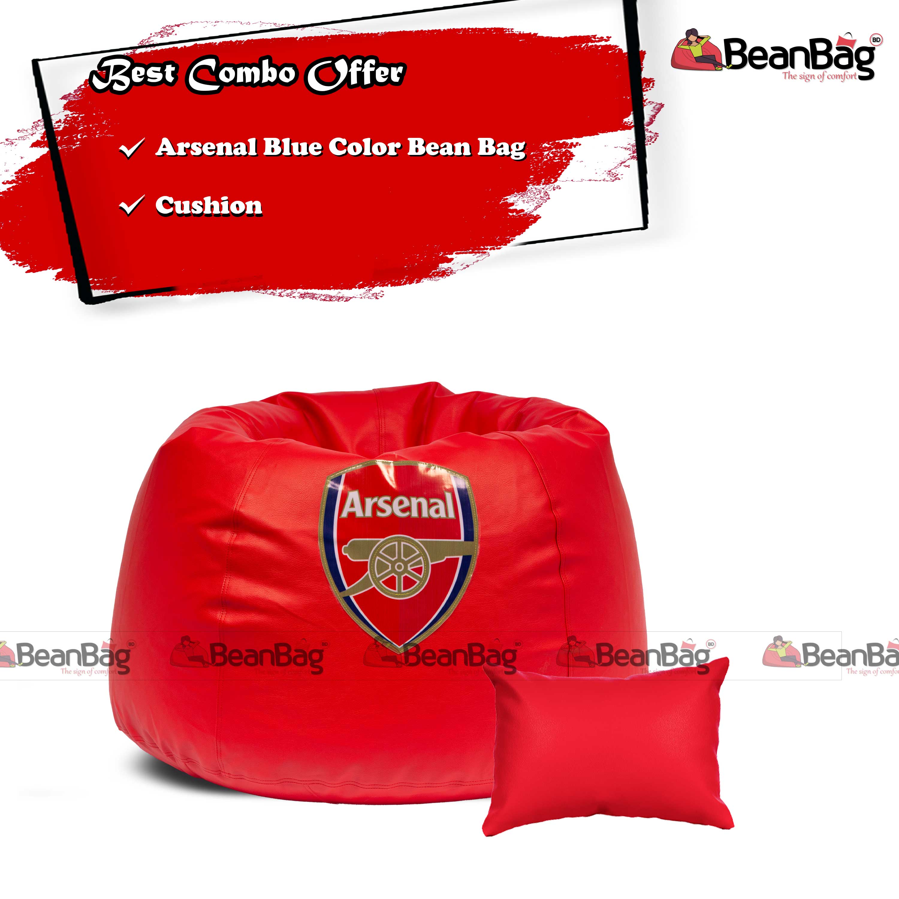 Bean Bag BD- XXL Size Round Shape with Arsenal Logo_Red Color Bean Bag Single_ Bean Bag & Pillow_Premium Quality. 