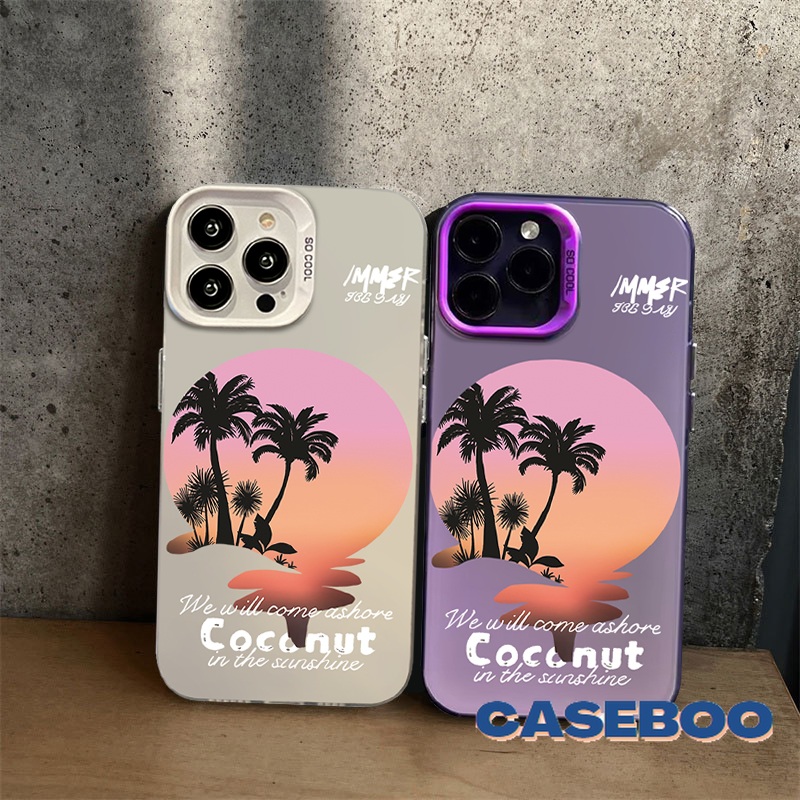 Fashion Beach Sunset Coconut Tree Case for Realme C67 C17 5i C53 5 C25 C12 C15 C51 C35 C11 C55 9i C33 6i C20 C30 7i 5s 8i C25Y C21 C21Y C20A Note 50 Narzo 50 Metal Lens Soft Cover. 