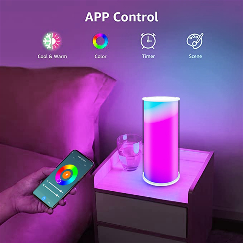 Tuya Smart WiFi Table Lamp RGBW Dimmable 12LED Light Touch Control Bedside Night Light for Alexa Home. 
