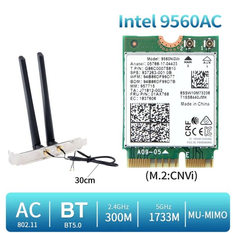 Intel AX200 NGW 802.11ax/ac MU-MIMO 2x2 Wifi module NGFF M.2 Bluetooth 5.1 Network Card  Dual band 2.4Gbps Intel Wi-Fi 6E AX200. 