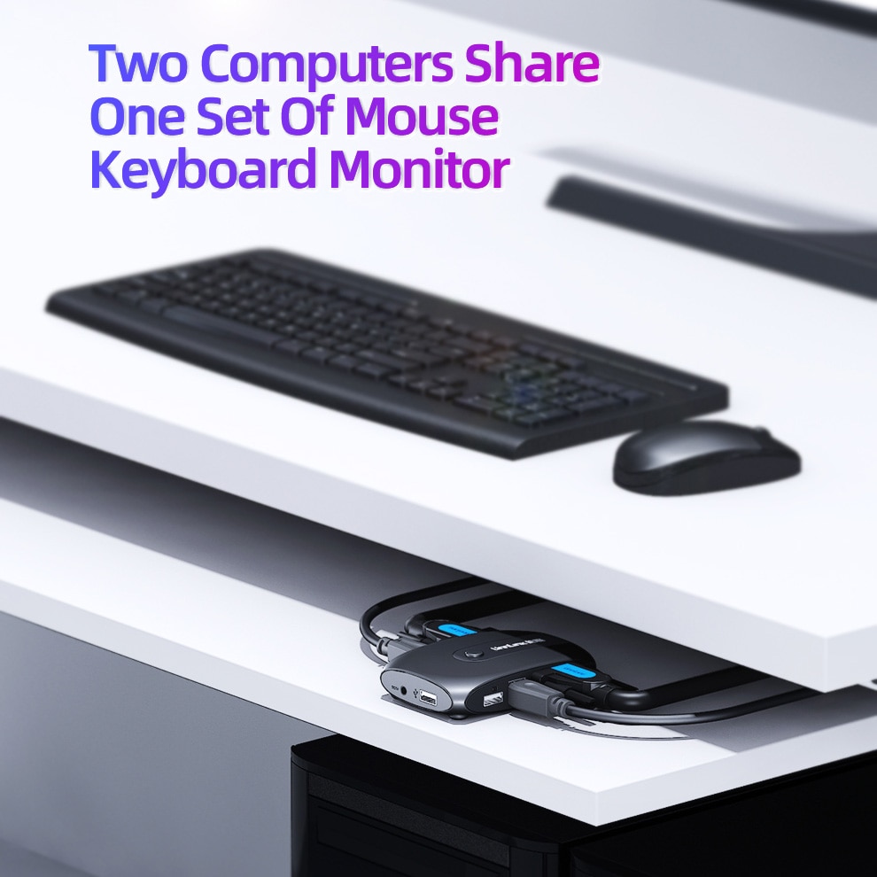 Unnlink 2X1 DVI KVM Switch Box Selector DVI Switch 2 In 1 Out Sharing USB 2.0 Monitor Mouse Keyboard for 2 Computer Laptops PCs-DVI KVM Switch. 