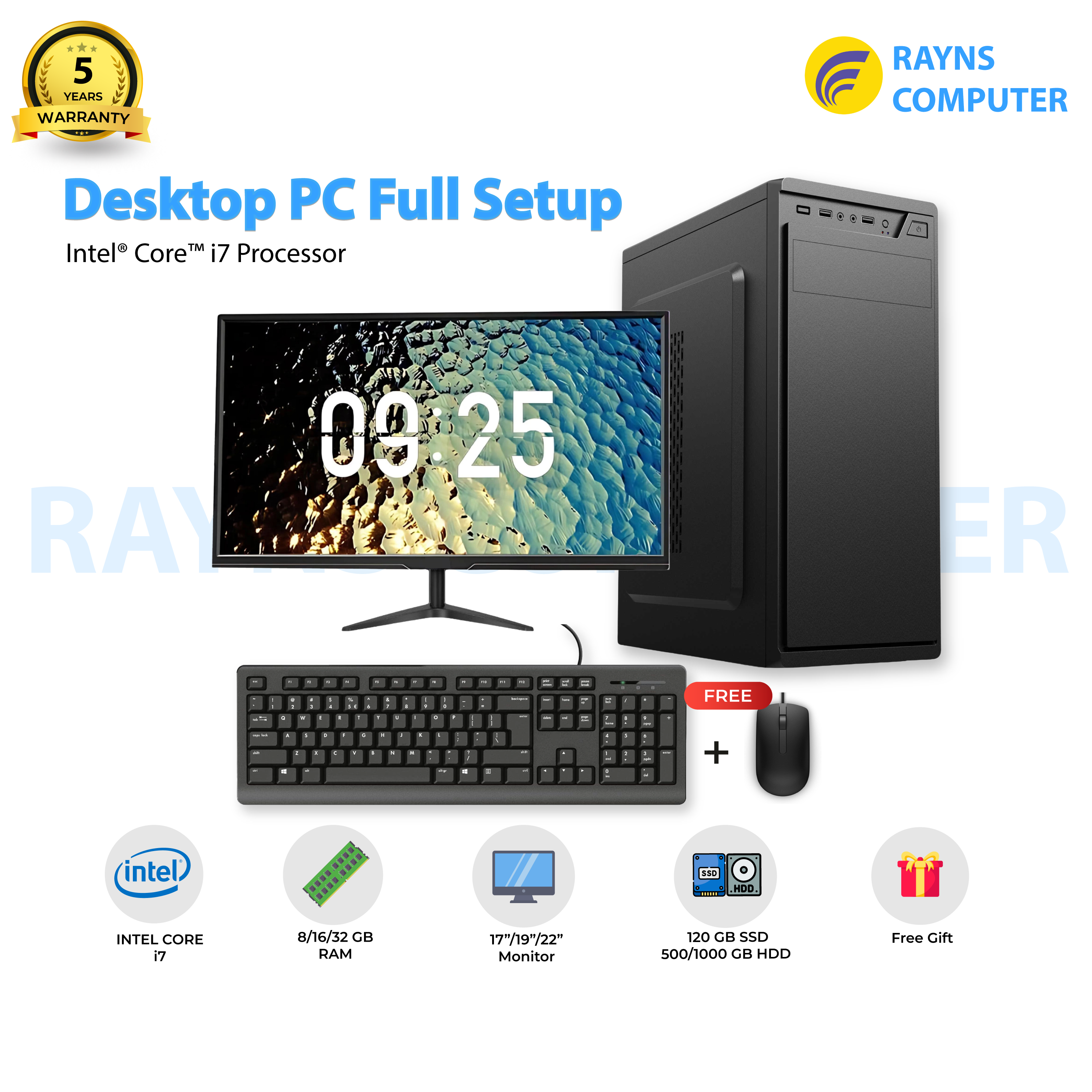 Intel Core i7 Desktop Computer Full Setup | Customizable 8-32GB RAM, 120GB SSD, 500GB-1TB HDD, 4-18GB Graphics & Monitor | Affordable Budget Office & Gaming PC Windows 10 Pro 2024