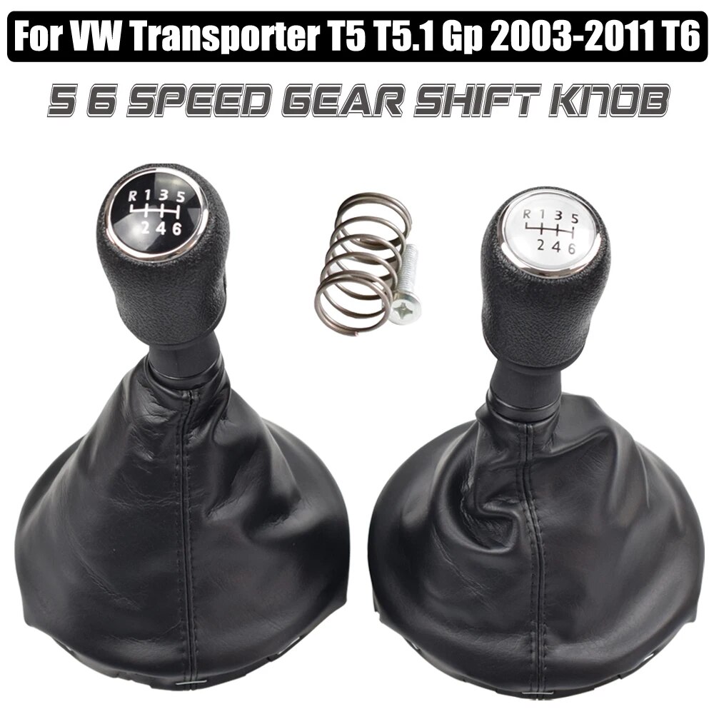 Car Accessories Car Gear Shift Knob Lever With Boots 5 6 Speed Black Panel For Volkswagen VW Transporter T5 T5.1 Gp 2003-11 T6-6 Speed-Silver. 