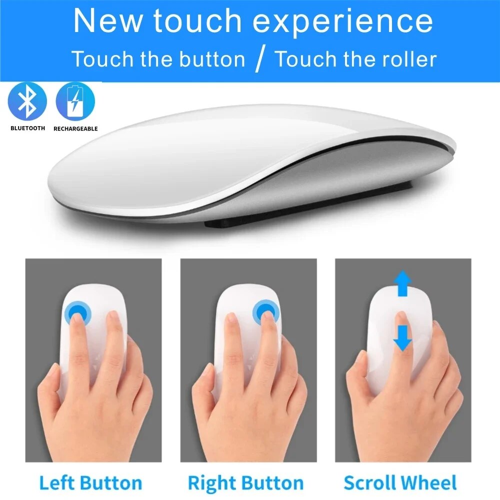 Touch Mouse Gesture Multi-touch Rechargeable Wireless Bluetooth Optical Computer Mouse for Tablets iPad Notebooks. 