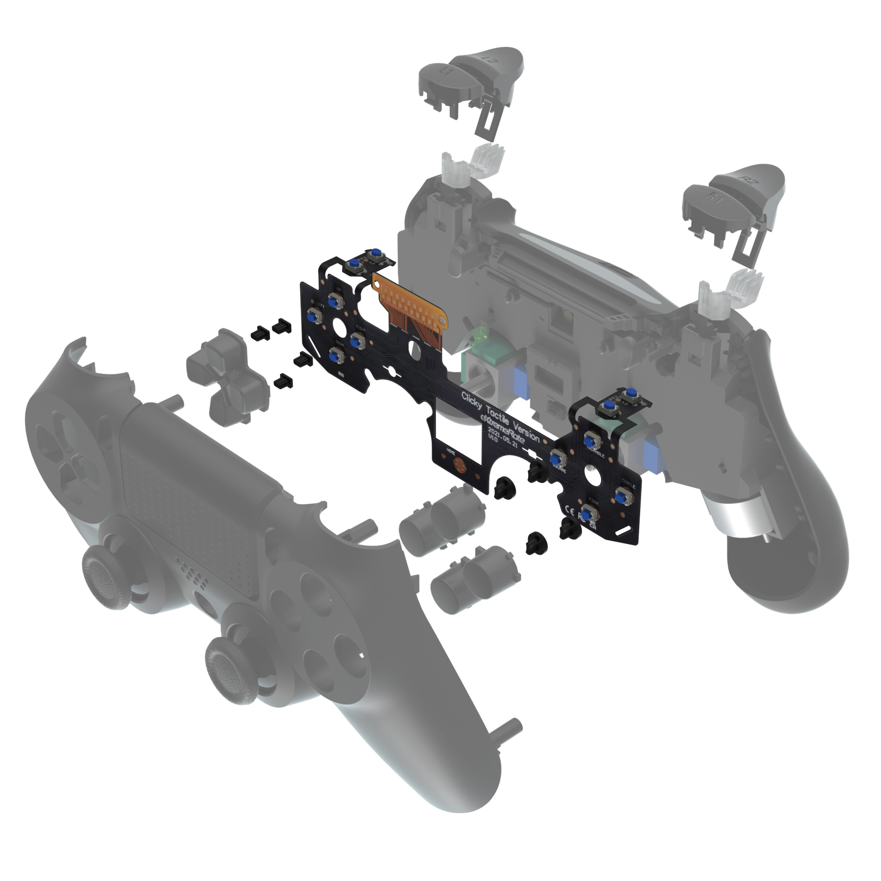 eXtremeRate WHOLE TACTILE Clicky Kit Face Dpad Buttons Flashshot Stop Flex Cable Mouse Click Kit for PS4 Controller CUH-ZCT2. 