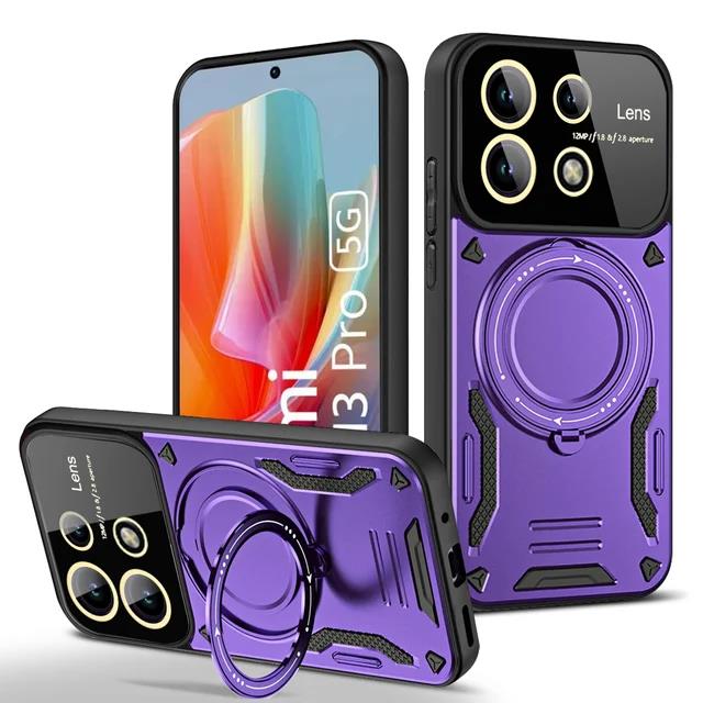 Luxury Armor Magsafe Charging Case For Redmi Note13 Prhappyo Plus Note 13 4G 5G Magnetic Ring Bracket Bumper Cover