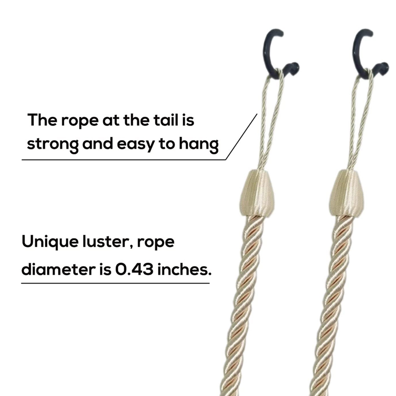 Curtain Tiebacks Rope Holders Cord for Thin or Thick Window Drapes 4 Pack Curtain Holdbacks with 4 Metal Screw Hooks Beige. 
