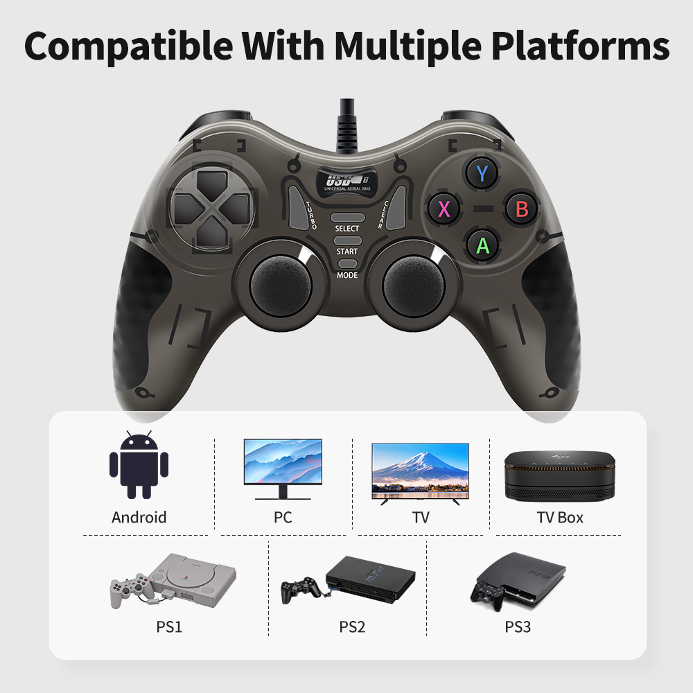 Wired Game Controller With 360° 3D Joystick For Android TV Box/Game Console/Steam/Laptop Gamepad With Vibration Turbo Function. 