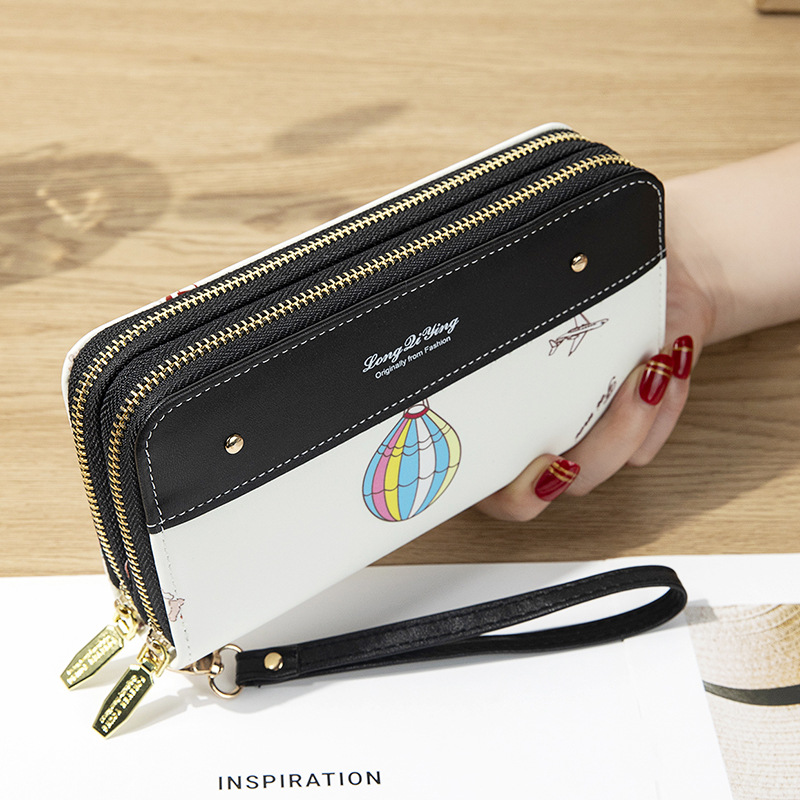 New Ladies Long Wallet Double Zipper Mobile Phone Bag Student Rivet Wallet Large Capacity Clutch Soft Coin Purse