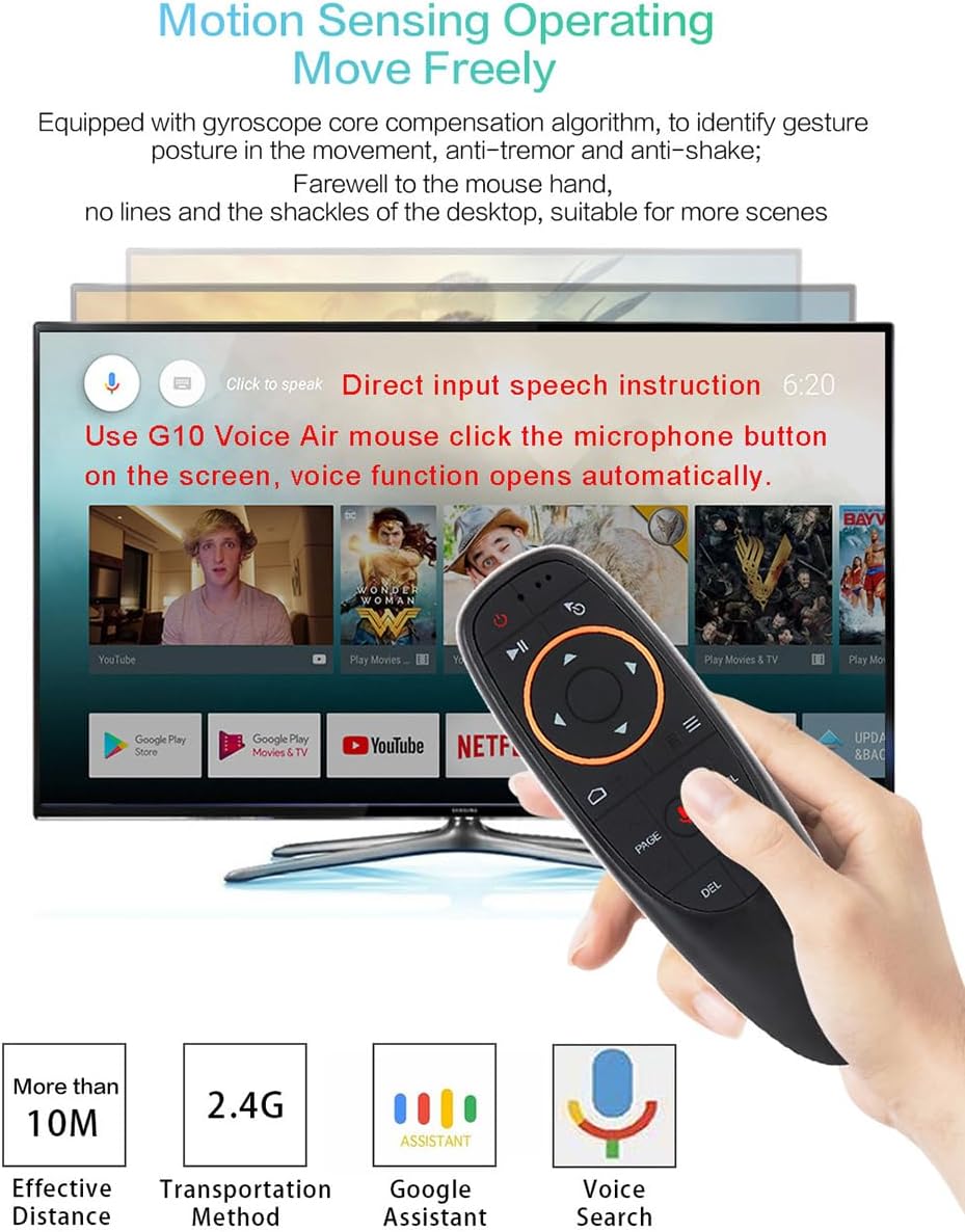 G10S Air Mouse Voice Remote Control 2.4G Wireless Remote Control with Gyroscope for Windows PC Smart TV Android TV Box Laptop Android Box. 