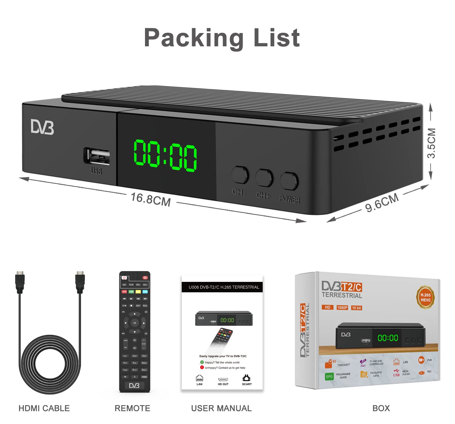 DVB-T2 Digital TV Box 1080P DVB Cable Digital TV Receiver UBISHENG U6 with HDMI Scart LAN Port for HD/Old TV Set Top Box. 