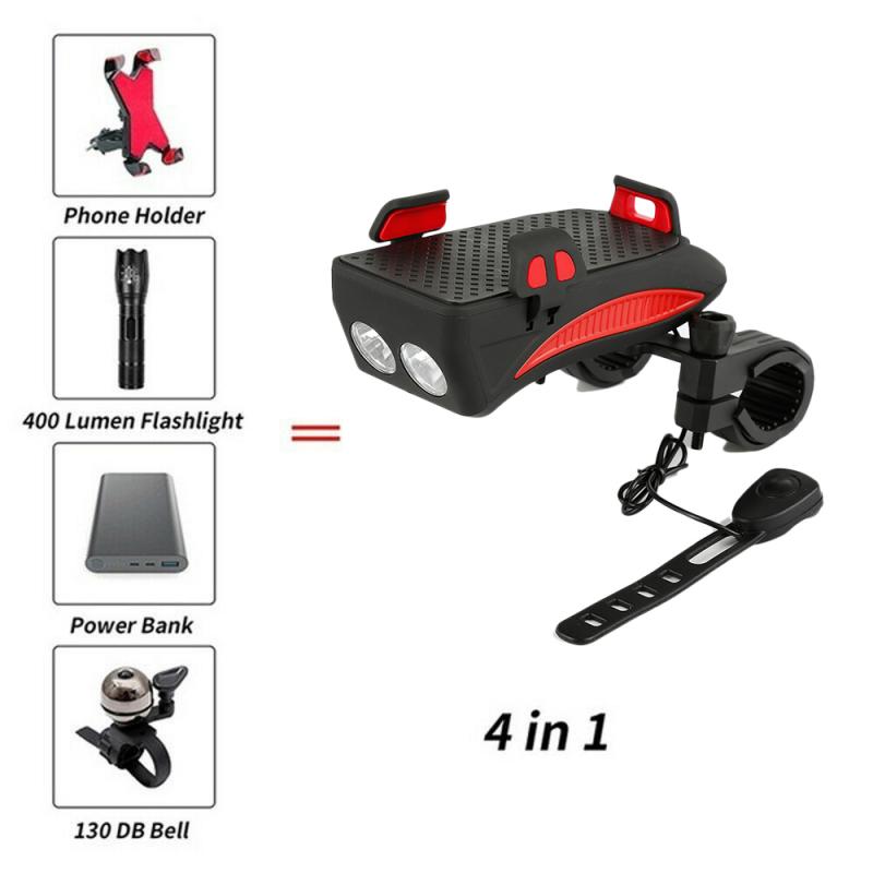 Multifunction 4 In 1 Bicycle Lamp Mobile Phone Bracket Riding Headlight