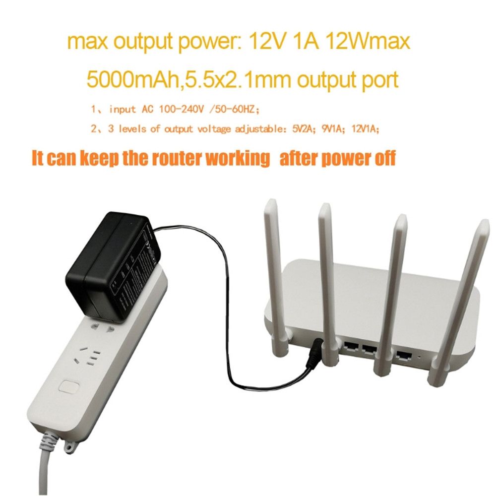 Uninterrupted 5.5x2.1mm Output Voltage Stabilizing 220V to 5V 9V 12V DU-2S50 Backup Power Supply 5000mAh UPS For WiFi Router LED CCTV Camera. 