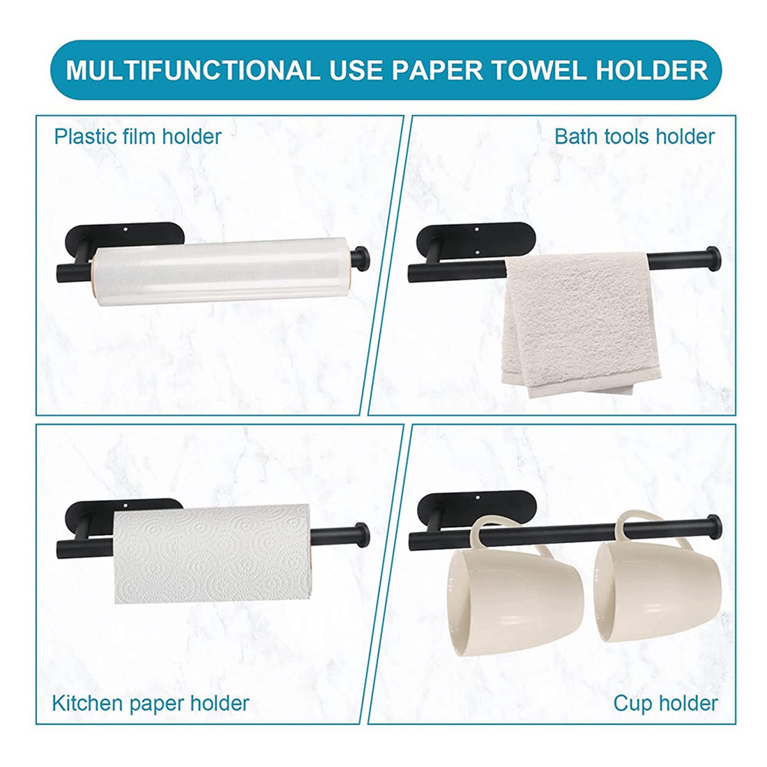 Paper Towel Holders - Under Cabinet Paper Towel Roll Rack Mount Vertical or Horizontal, on Wall for Kitchen, Bathroom. 