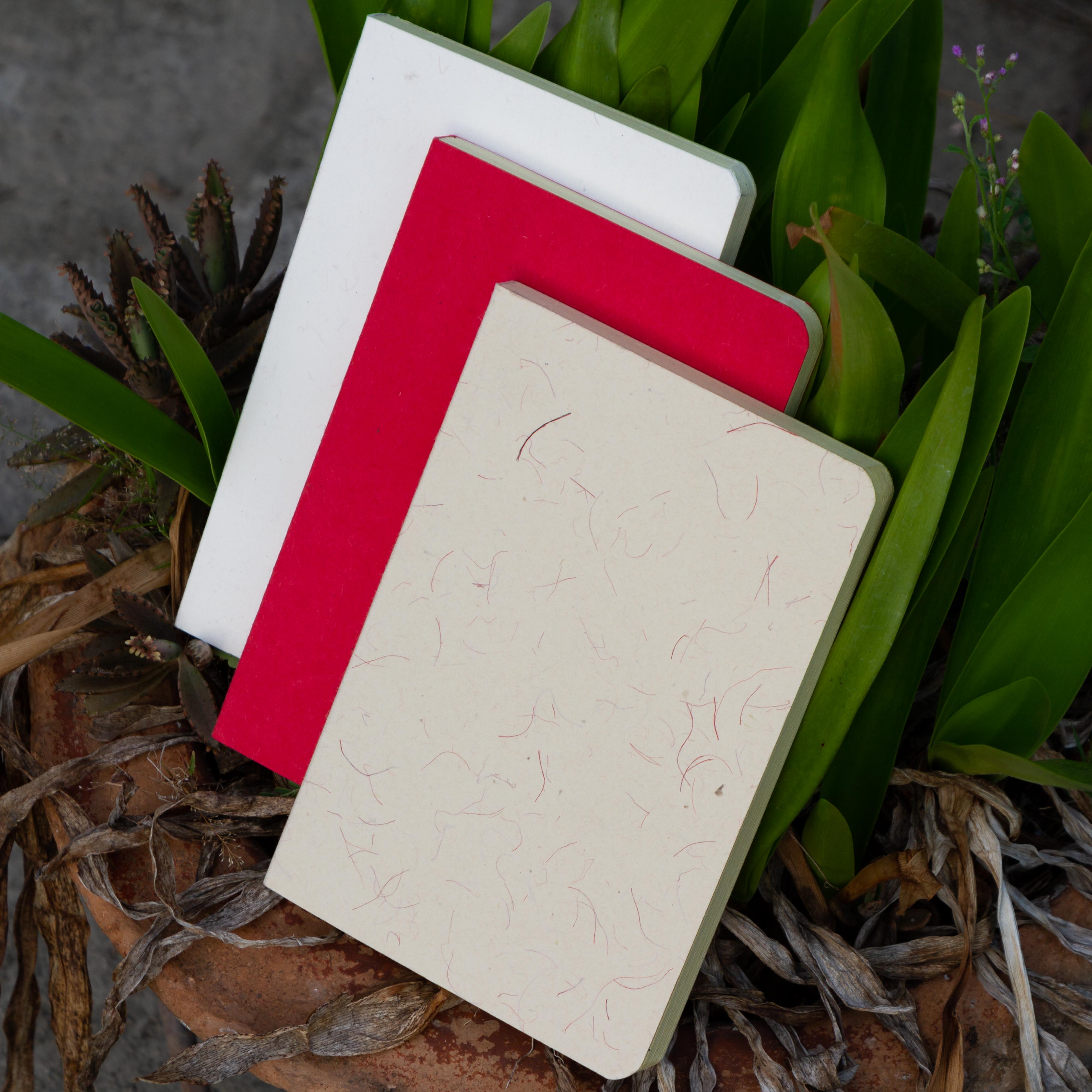 Tent Series Yellowish Page Hand Made Texture Grey, Red & Texture White Cover Notebook 3-Pack. 