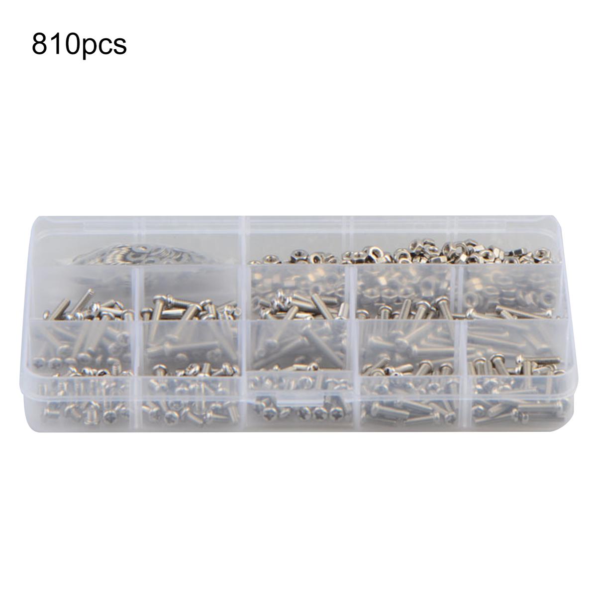 810Pcs M3 Screw Nut Gasket Set Inner Cross Burr-free 304 Stainless Steel Assorted Screws Nuts Gaskets Group for Maintenance