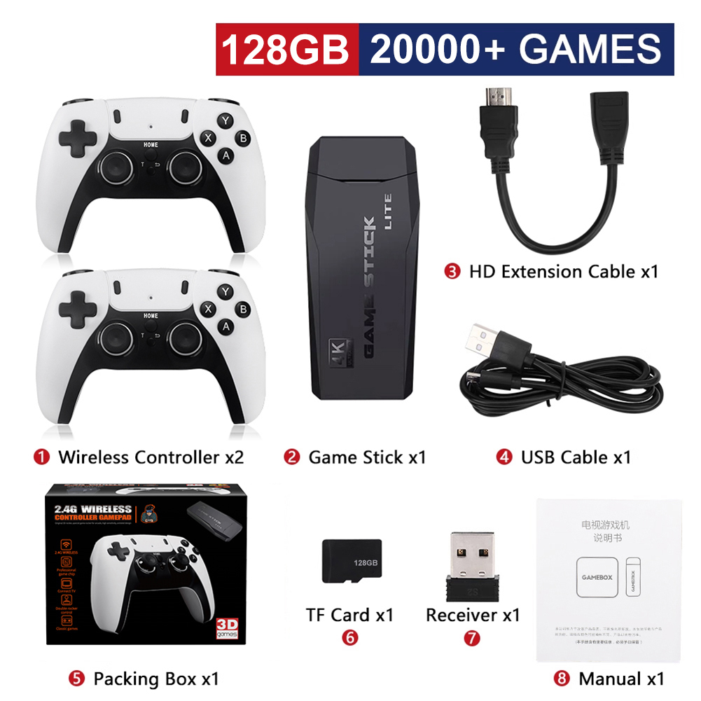 M8 Pro Game Stick 32/64/128GB 20000+ Video Game Console 2.4G Double Wireless Controller Retro Game TV Stick Retro Classic Games. 