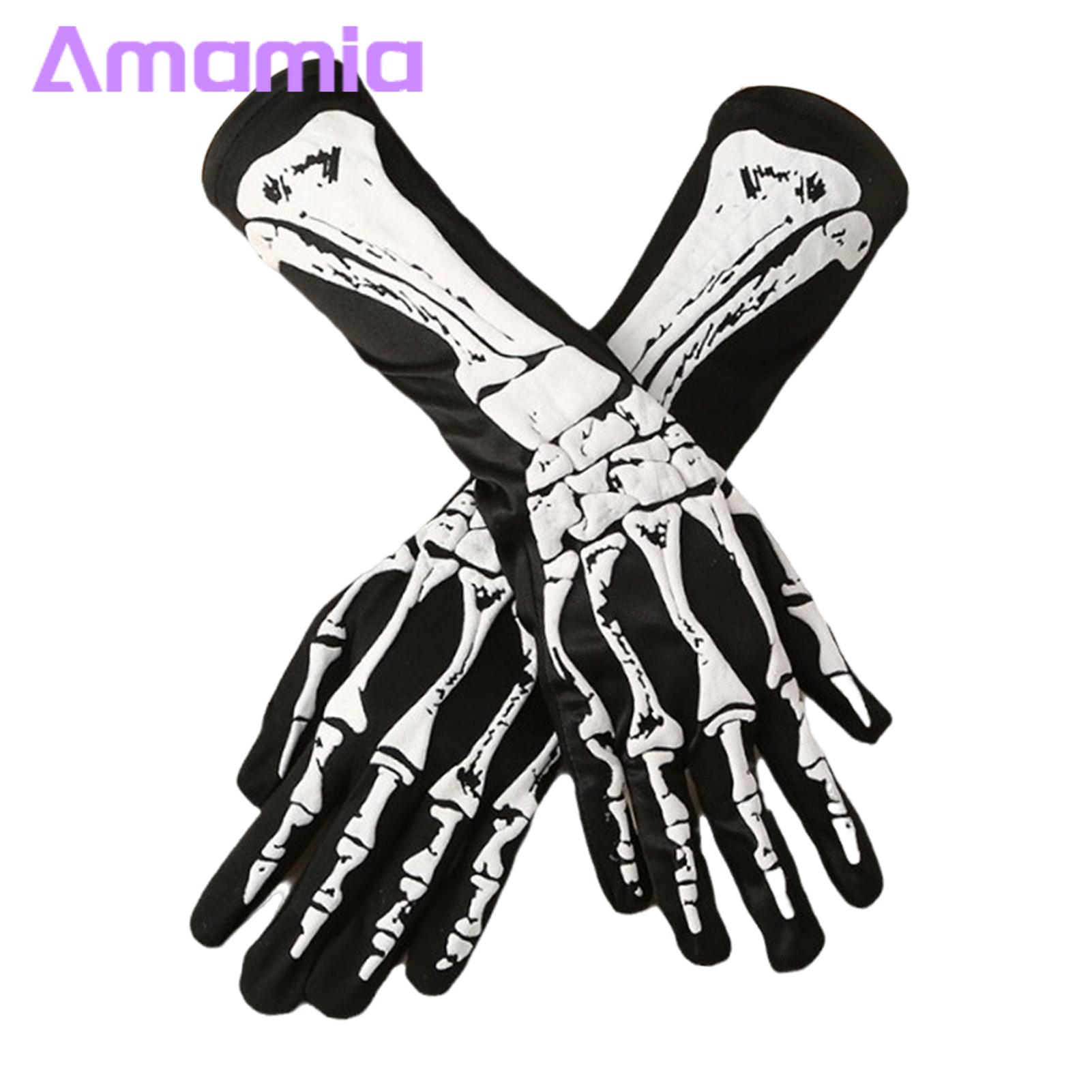 Glow in Dark Skeleton Gloves Glow in the Dark Skeleton Gloves for Halloween Cosplay Terrifying Unisex Skull Hand Print Design One Size Fits All Spooky Skeleton Hand Gloves