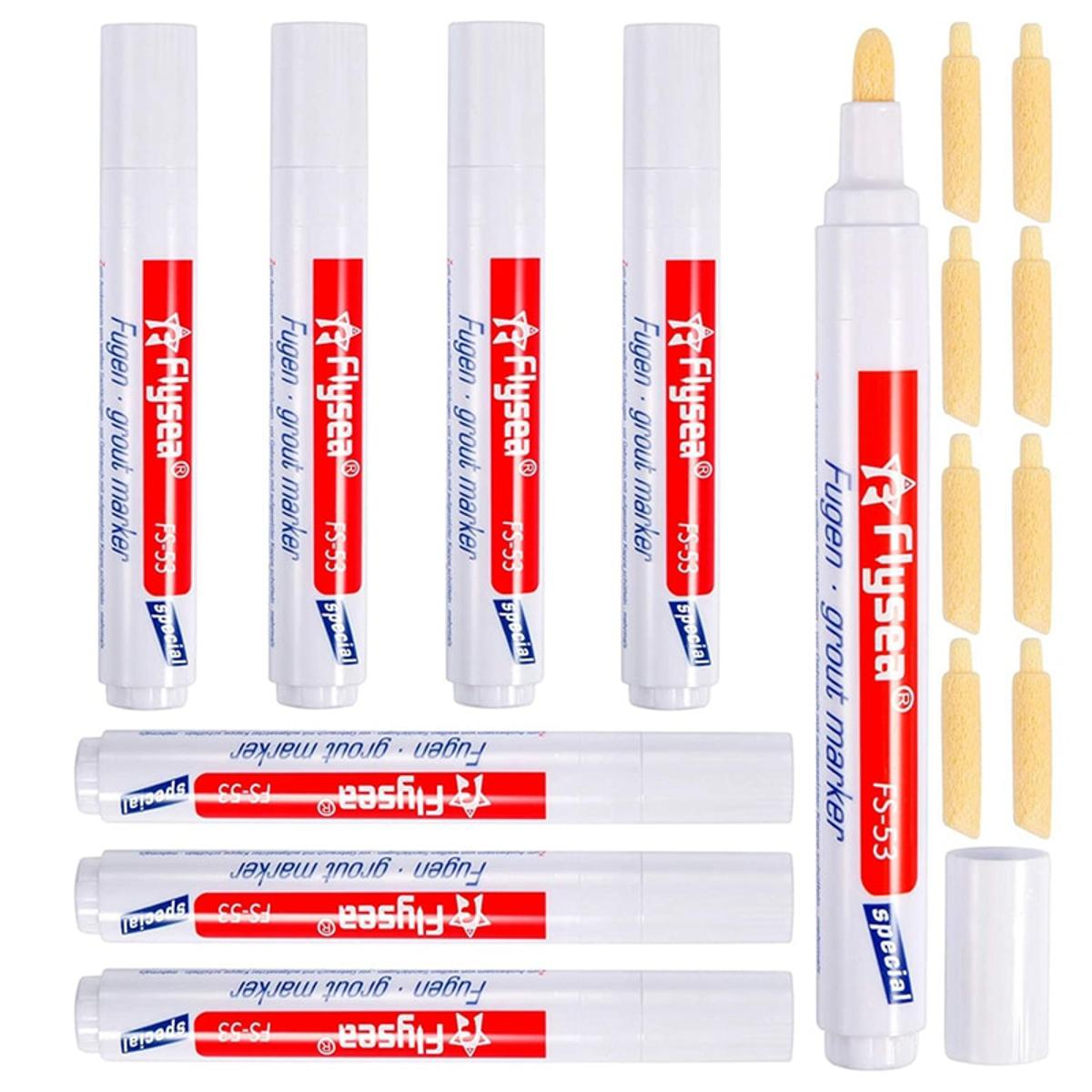 8Pcs White Grout Pen Grout Reviver Pen Grout Restore Marker with 8Pcs Replacement Nib Tips for Tile Grout Wall Floor