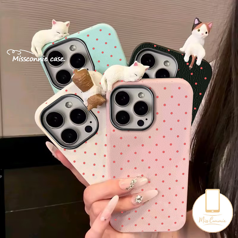 Creative Pink Dots Cat Case for Realme C63 C35 C65 C61 C53 C67 C51 C55 C15 Note 60 50 C20 C25 C31 C30 C21 C11 C17 C25Y C3 C21Y 11 12 5s 6i 7i 5i 5 Narzo 20 3D Doll Cute Cat Case