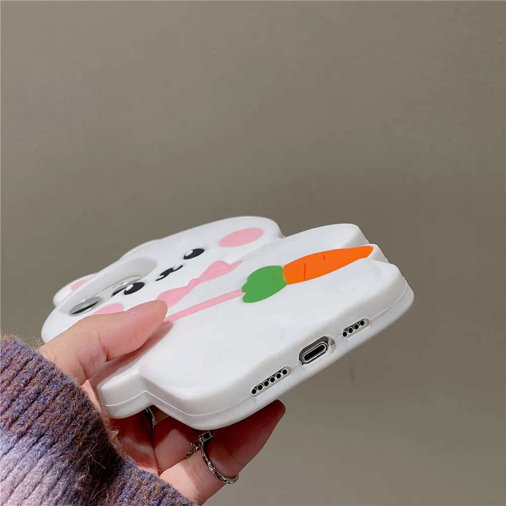【Pioneer Gong】3D Cartoon Backpack Carrot Rabbit Lovely Bunny Soft Silicone Cover Phone Case For iPhone 11 12 12Pro 12ProMax 13 14 Pro Max Capa. 