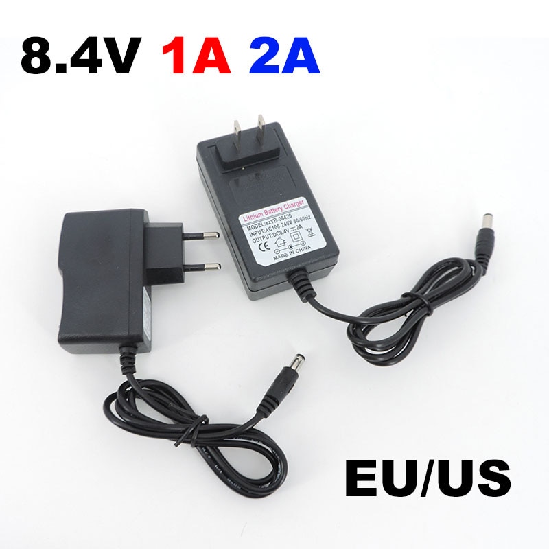 AC DC 8.4V 1A 2A 1000ma Adapter Power Supply wall Charger 5.5x2.5mm plug for Drill Driver Screwdriver 18650 Lithium Battery h. 