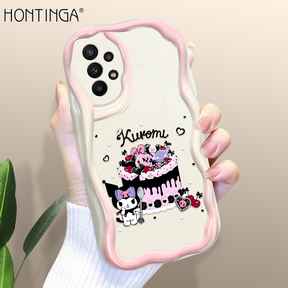 Hontinga for Samsung A23 Back Cover Cartoon Kuromi Pattern Cream Texture Phone Case Wavy Edge Soft Silicone Cover