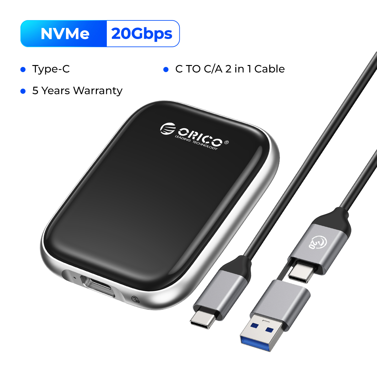 ORICO Beetle Portable SSD 2000MB/S External Solid State Drive 2TB 1TB 512GB USB 3.2 Gen2 Type- C PSSD for MacBook Air Pro Laptop. 
