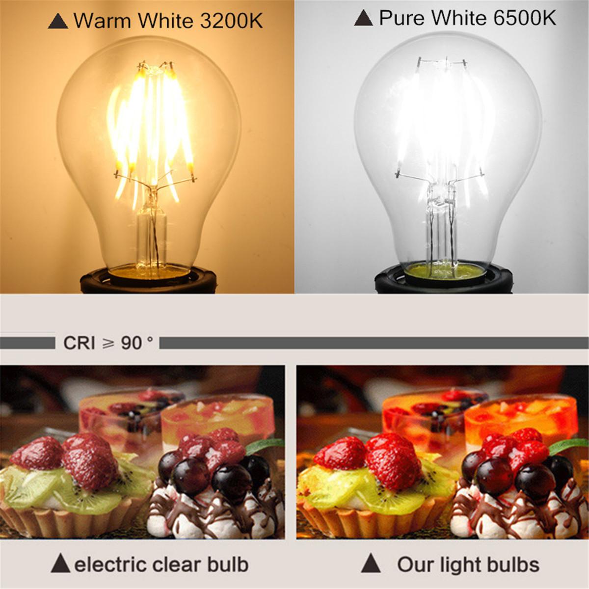 E27 E14 LED 6W COB Edison Retro Filament Light Tungsten Globe Lamp Bulb AC 110V 220V  360 Deg CE (Warm White). 
