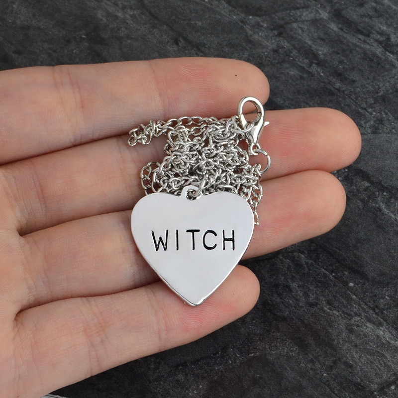 【VisioN Shop】Support Custom Witch necklace Heart Engraved Gothic Wiccan Halloween jewelry Necklace Gift for witches. 