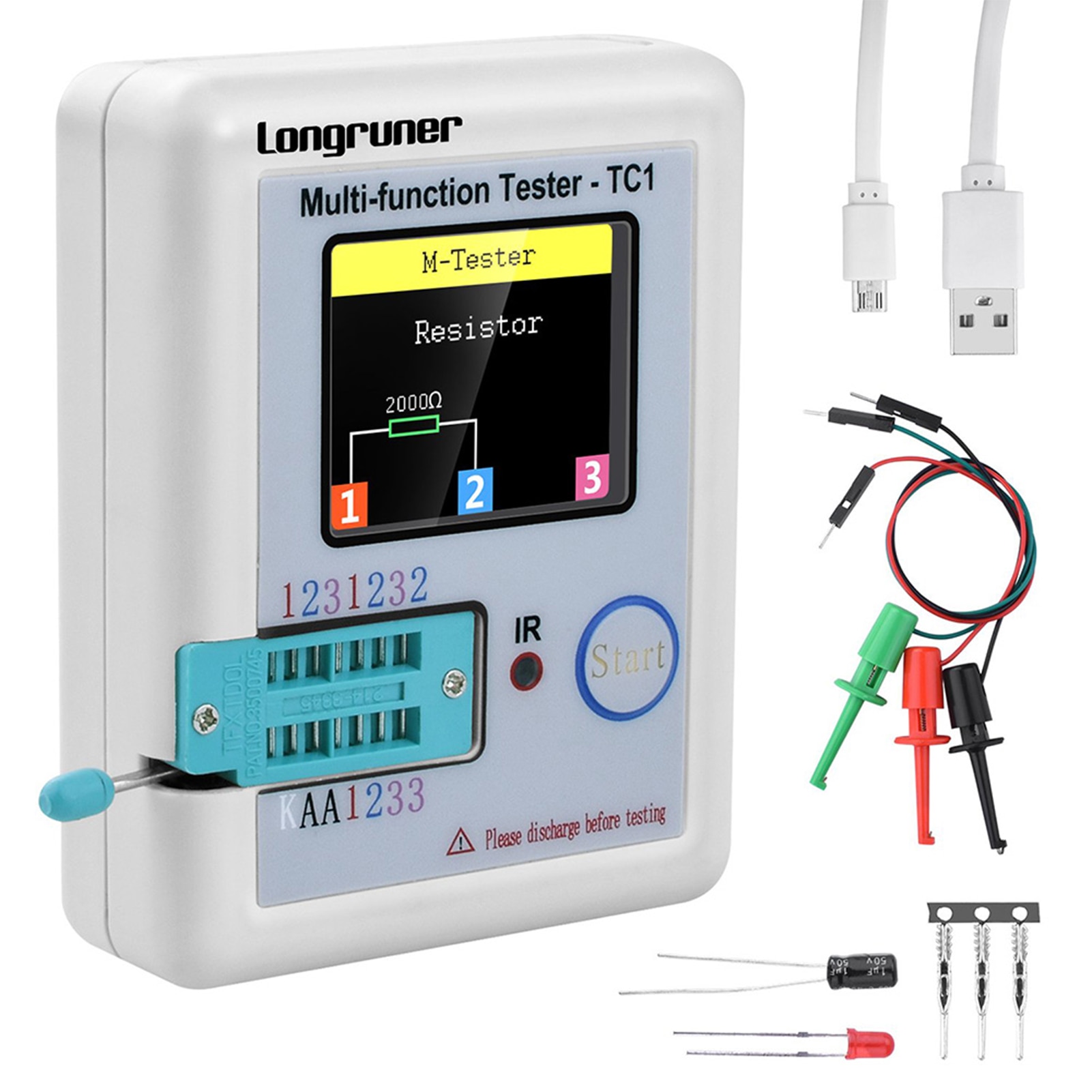 LCR-TC1 1.8" TFT LCD Display Multimeter Transistor Tester Diode Triode Capacitor Resistor Detector MOSFET NPN PNP TriMOS. 