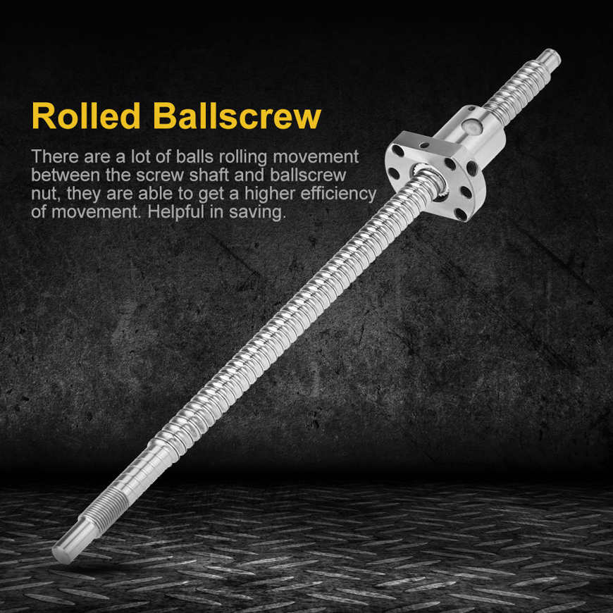 Backlash-free rolled recirculating ball nut SFU1204 300 mm screw without lateral end supports. 