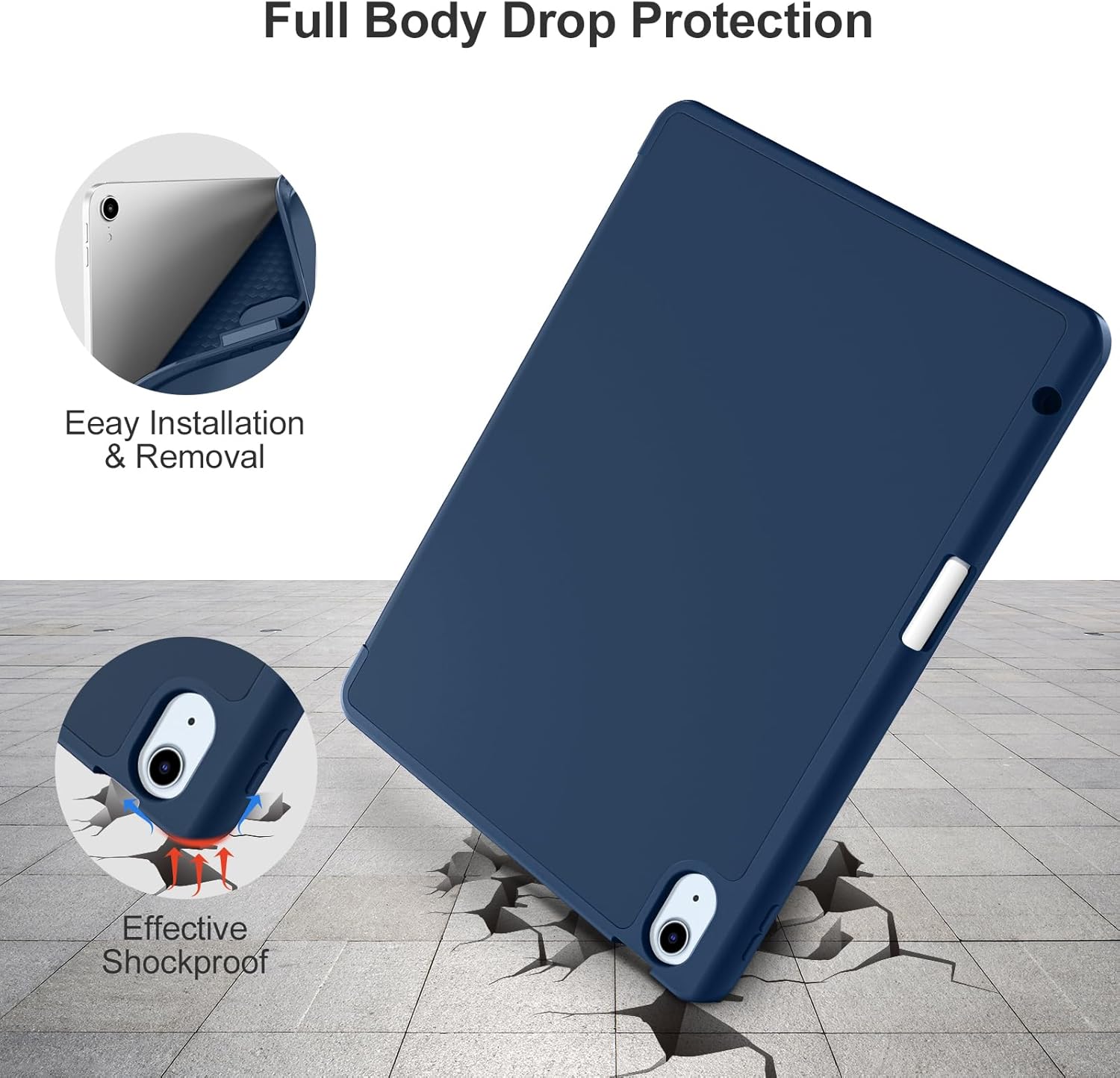 For ipad Air 6th Generation 11 Inch Case 2024/ iPad Air Case 5th Generation/4th Generation 2022/2020 10.9 Inch, Smart iPad Case[Support Touch ID and Auto Wake/Sleep] (Black/Navy Blue). 