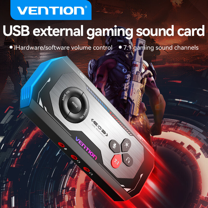 Vention Gaming USB Sound Card External Audio Amplifier with Volume Control Versatile Audio for PC Laptop PS4 PS5 Earphone Headset Desktop Microphone Soundcard Adapter