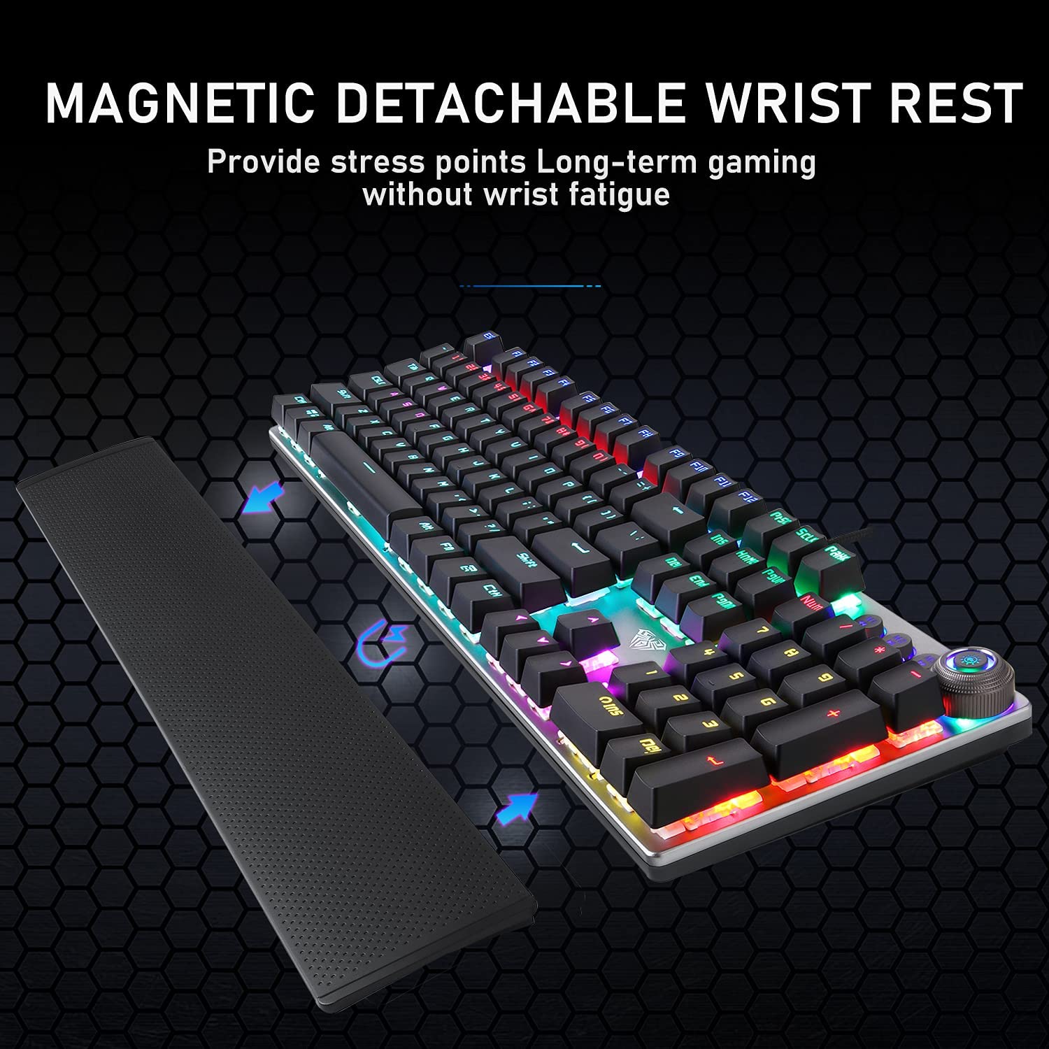 AULA F2058 RGB BACKLIGHT MECHANICAL GAMING KEYBOARD MULTIMEDIA KNOW SOFTWARE CONTROL WRIST REST ANTI GHOSTING. 