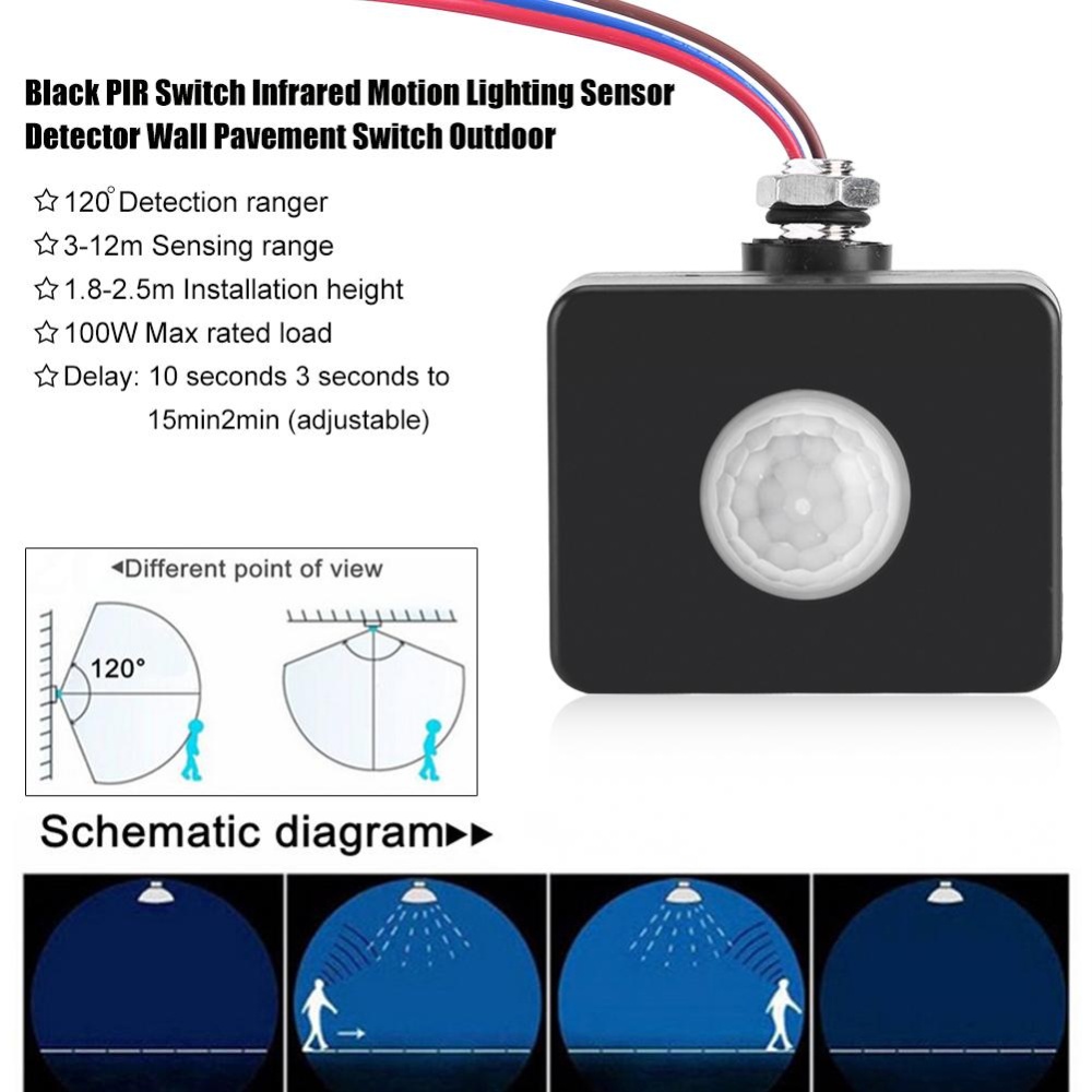 Motion Detector AC 110V 220V DC 12V PIR Sensor Wall Mount Motion Switch Automatic Infrared Body Lamp Light Timer Switch Outdoor. 