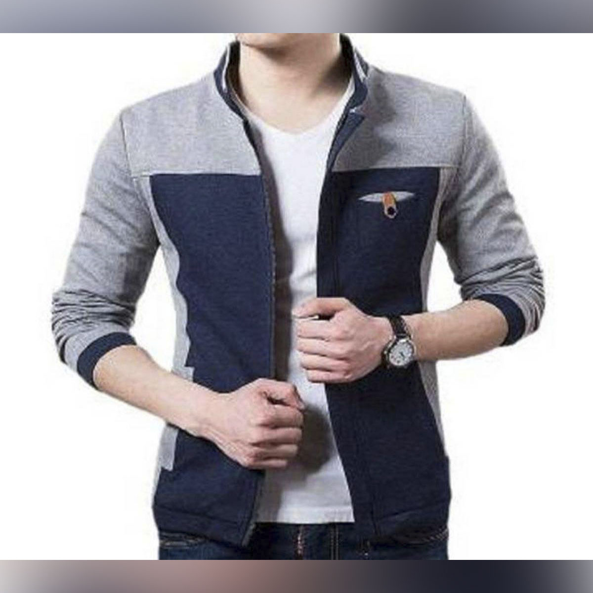 mens navy blue cotton jacket