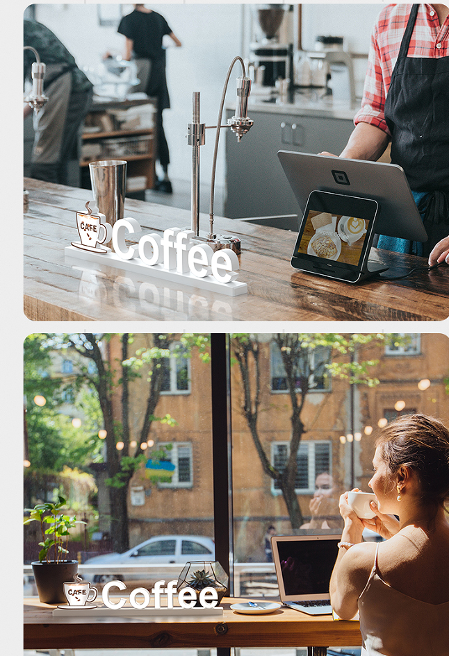 Coffee shop desktop creative slogan, LED charging billboard, can be moved,. 
